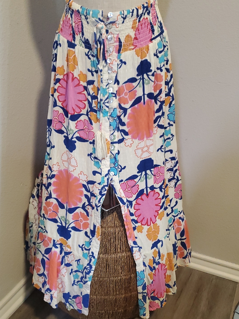 Rachel Floral Button-Front Maxi Skirt - Pink/Blue/Peach